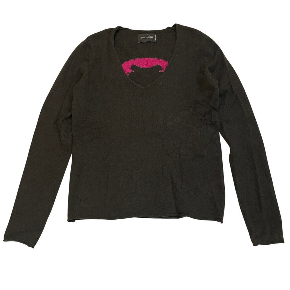 Rare Zadig & Voltaire Cashmere Skull Sweater | Pink Back Graphic, 100% Cashmere - Picture 2 of 7